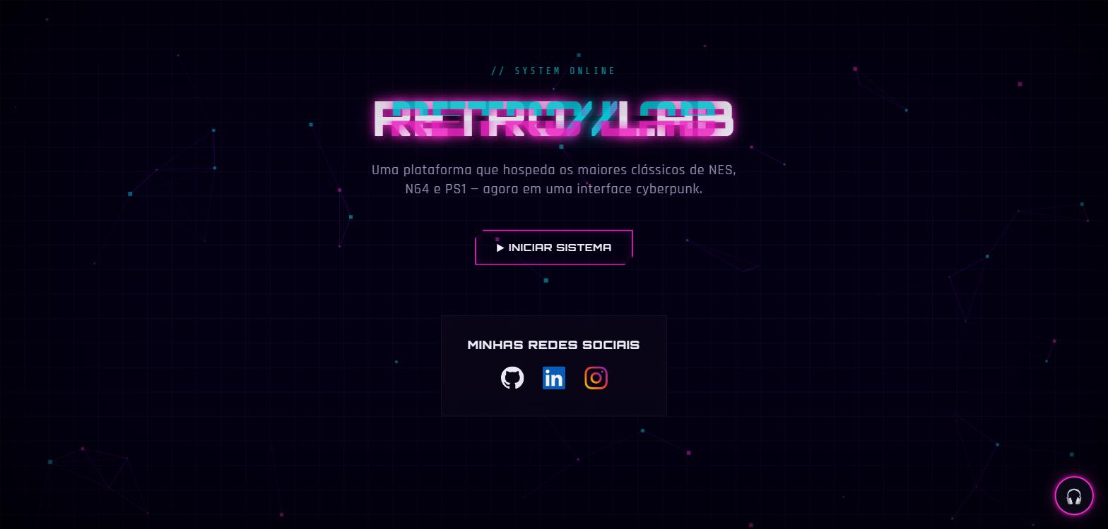 RetroLab — tela inicial cyberpunk